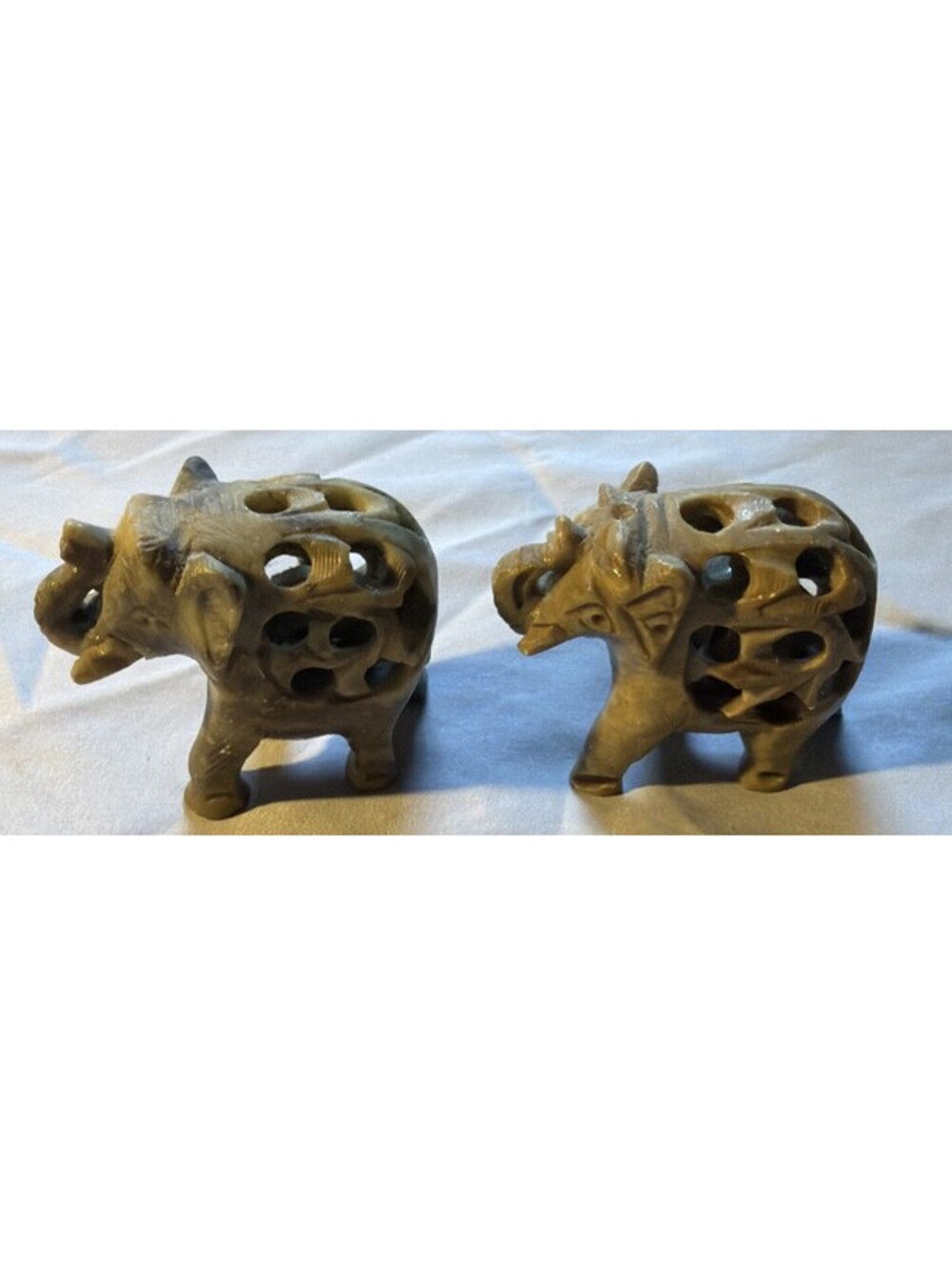 Hand Carved Soap Stone Elephant with Baby Elephant Inside Trunk Up Lot Of 2